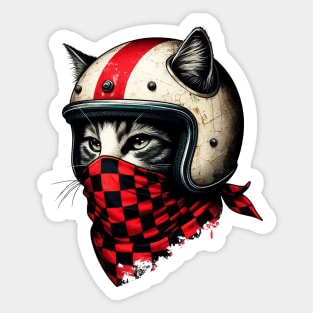 Retro Vintage Funny Gray Cat in Cool Helmet Sticker